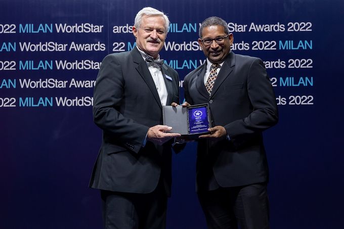 POLYDIME INTERNATIONAL is recipient of World Star Global Packaging award for 3rd consecutive year. Innovative tuna pack made out of sustainable 100%recycle packaging received the award. Director of Sales and Marketing  Johann Tranchell is accepting the award from WPO President